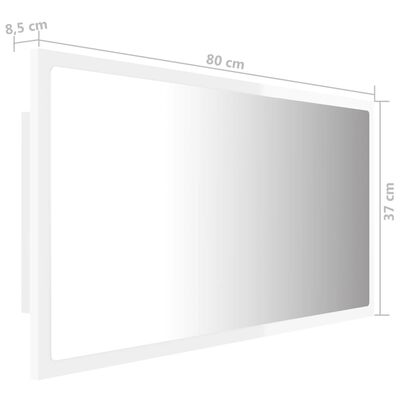 vidaXL Kúpeľňové zrkadlo s LED, lesklé biele 80x8,5x37cm, akryl