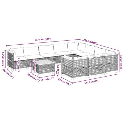 vidaXL 11-dielna záhradná sedacia súprava vankúše polyratan čierna