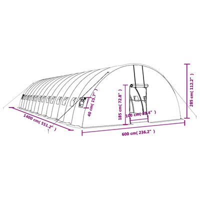 vidaXL Fóliovník s oceľovým rámom biely 84 m² 14x6x2,85 m