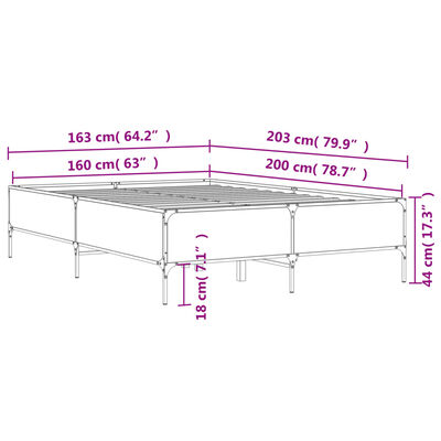 vidaXL Posteľný rám sivý sonoma 160x200 cm kompozitné drevo a kov