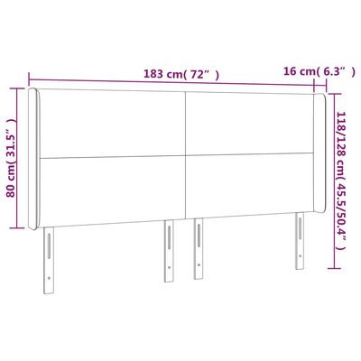 vidaXL Čelo postele s LED tmavohendé 183x16x118/128 cm látka