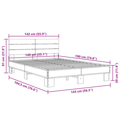 vidaXL Posteľný rám dub sonoma 140x190 cm kompozitné drevo a kov