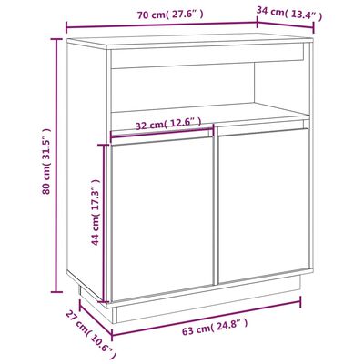 vidaXL Komoda čierna 70x34x80 cm borovicový masív