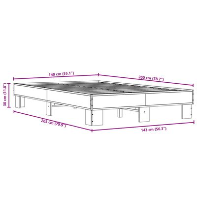 vidaXL Posteľný rám dymový dub 140x200 cm kompozitné drevo a kov