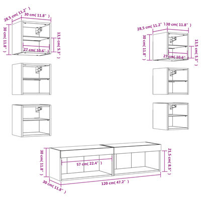 vidaXL 8-dielne TV nástenné skrinky s LED sivé sonoma kompozitné drevo