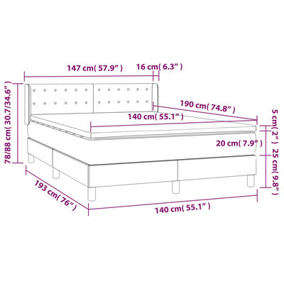 vidaXL Posteľný rám boxsping s matracom bledosivý 140x190 cm zamat