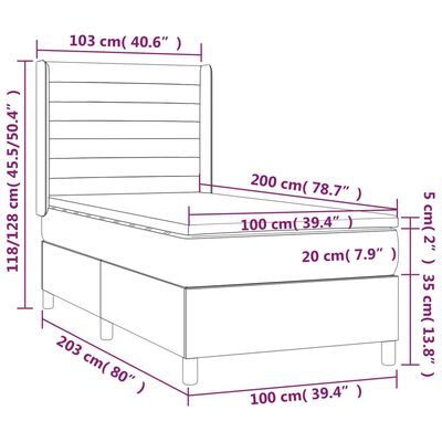 vidaXL Posteľ boxsping s matracom a LED sivohnedá 100x200 cm látka