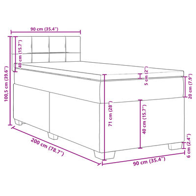 vidaXL Posteľný rám boxsping s matracom bledosivý 90x200 cm zamat