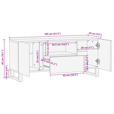 vidaXL TV skrinka 100x34x46 cm, mangový masív