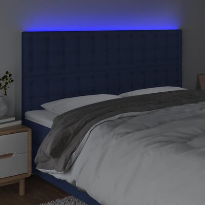 vidaXL Čelo postele s LED modré 180x5x118/128 cm látka