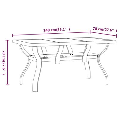 vidaXL Záhradný stôl čierny 140x70x70 cm oceľ a sklo
