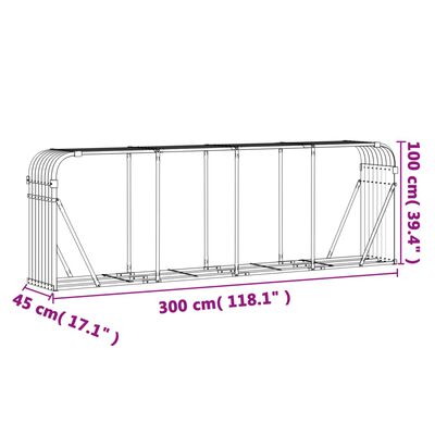 vidaXL Držiak na polená hnedý 300x45x100 cm pozinkovaná oceľ