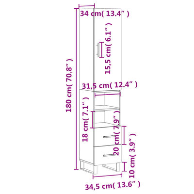 vidaXL Vysoká skrinka biela 34,5x34x180 cm spracované drevo