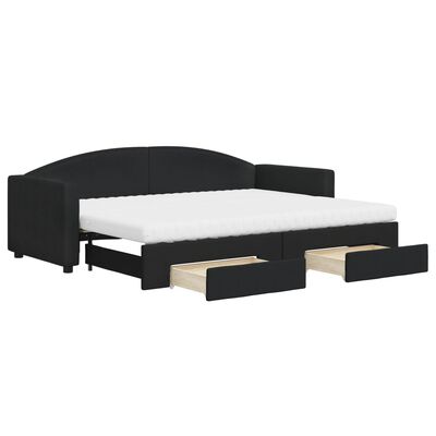 vidaXL Rozkladacia denná posteľ so zásuvkami čierna 80x200 cm látka