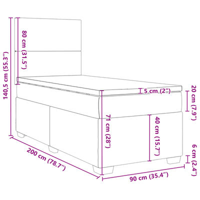 vidaXL Posteľný rám boxsping s matracom bledosivý 90x200 cm zamat