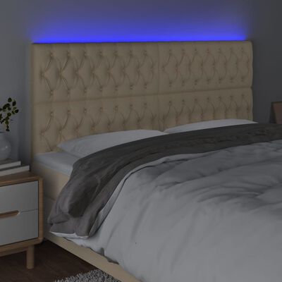 vidaXL Čelo postele s LED krémové 180x7x118/128 cm látka