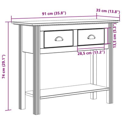 vidaXL Konzolový stolík BODO hnedý 91x35x74 cm borovicový masív