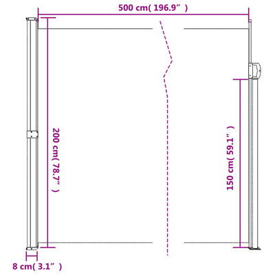 vidaXL Zaťahovacia bočná markíza, čierna 200x500 cm