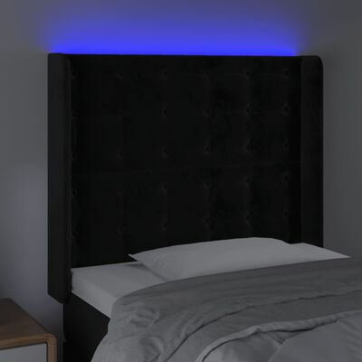 vidaXL Čelo postele s LED čierne 83x16x118/128 cm zamat