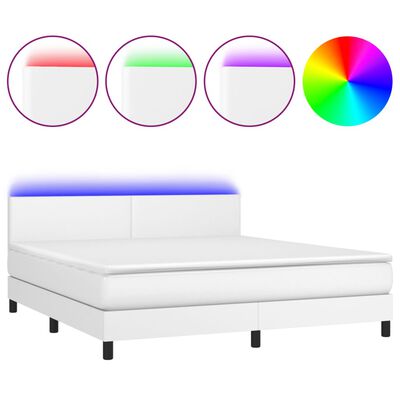 vidaXL Boxspring posteľ s matracom a LED biela 180x200 cm umelá koža