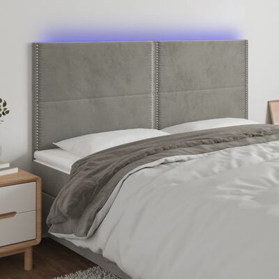 vidaXL Čelo postele s LED bledosivé 160x5x118/128 cm zamat