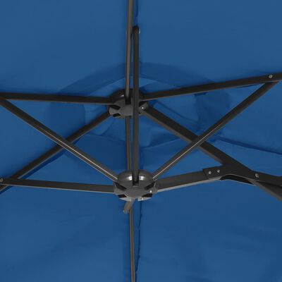 vidaXL Slnečník s dvojitou strieškou a LED azúrovo modrý 316x240 cm