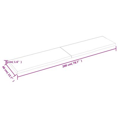 vidaXL Nástenná polica 200x40x(2-4) cm neošetrený dubový masív