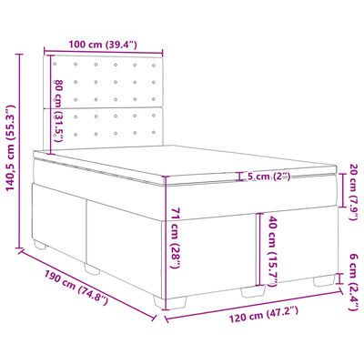 vidaXL Posteľný rám boxsping s matracom, modrá 120x190 cm, zamat