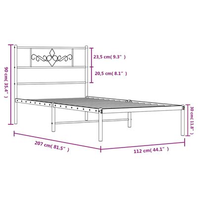 vidaXL Kovový rám postele s čelom biely 107x203 cm