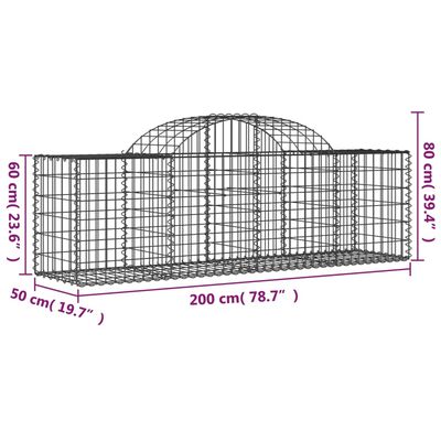 vidaXL Oblúkový gabionový kôš 5 ks 200x50x60/80 cm pozinkované železo