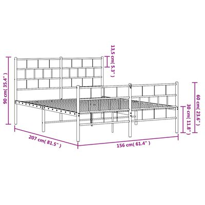 vidaXL Kovový rám postele s čelom a podnožkou biely 150x200 cm