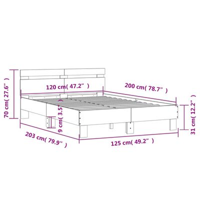 vidaXL Posteľný rám s čelom dymový dub 120x200 cm kompozitné drevo