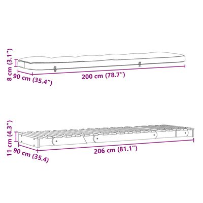 vidaXL Rozkl. futonová pohovka s matracom 90x206x11 cm impreg.borovica