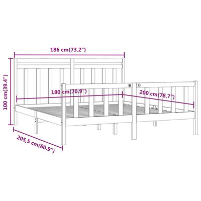 vidaXL Posteľný rám biely borovicový masív 180x200 cm 6FT Super King