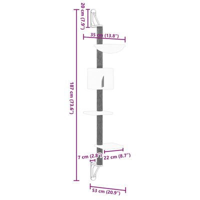 vidaXL Nástenné škrabadlo pre mačky bledosivé 187 cm