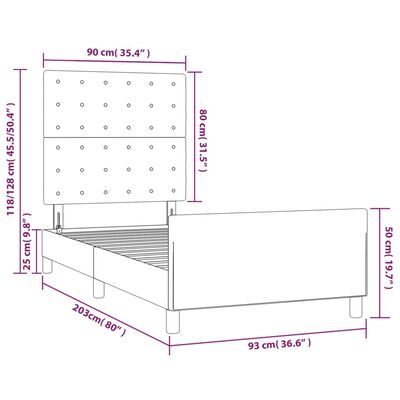 vidaXL Posteľný rám s čelom biely 90x200 cm umelá koža