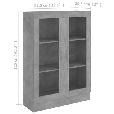 vidaXL Vitrína, betónovo sivá 82,5x30,5x115 cm, kompozitné drevo