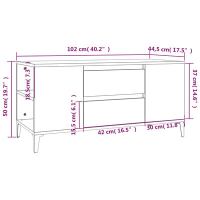 vidaXL TV skrinka dymový dub 102x44,5x50 cm spracované drevo