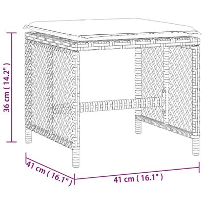 vidaXL Záhradné taburetky s vankúšmi 4 ks čierne 41x41x36 cm polyratan