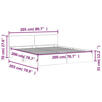 vidaXL Posteľný rám s čelom a LED biely 200x200 cm