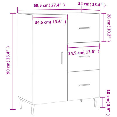 vidaXL Komoda biela 69,5x34x90 cm kompozitné drevo