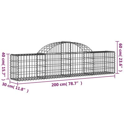 vidaXL Oblúkový gabionový kôš 25 ks 200x30x40/60 cm pozinkované železo