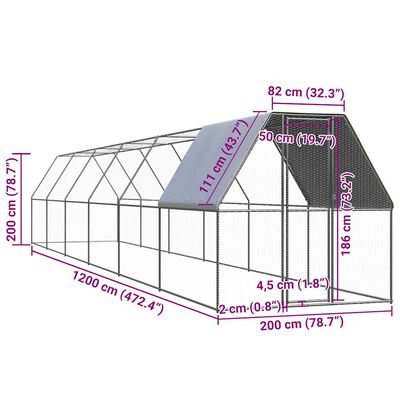 vidaXL Klietka pre sliepky 2x12x2 m pozinkovaná oceľ