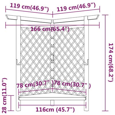 vidaXL Rohová pergola s lavičkou 166x81x174 cm impregnovaná borovica