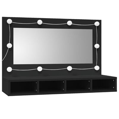 vidaXL Zrkadlová skrinka s LED čierna 90x31,5x62 cm