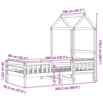 vidaXL Posteľný rám so strieškou 90x200 cm borovicový masív