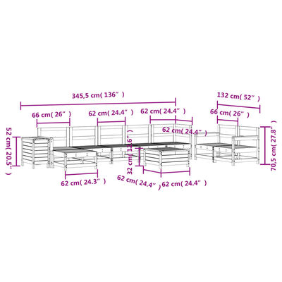 vidaXL 10-dielna záhradná súprava pohoviek biela borovicový masív