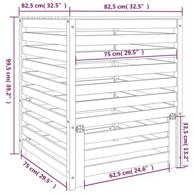 vidaXL Kompostér sivý 82,5x82,5x99,5 cm masívne borovicové drevo