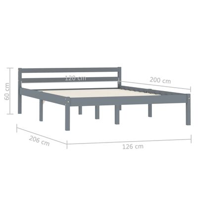 vidaXL Posteľný rám, sivý, borovicový masív 120x200 cm