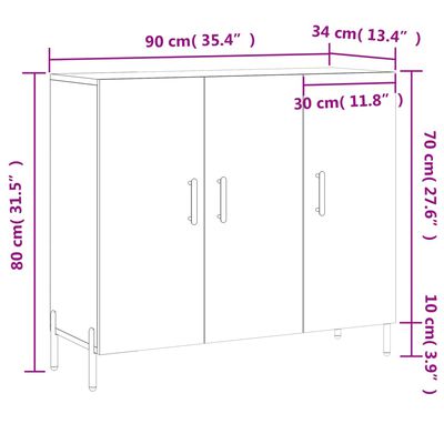 vidaXL Komoda dymový dub 90x34x80 cm kompozitné drevo